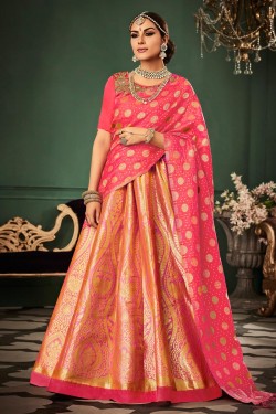 Admirable Pink Embroidered Work Lehenga with Silk Dupatta