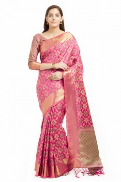 Lovely Pink Designer Pochampally Silk Saree 
