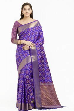 Beautiful Purple Pochampally Silk Woven Work Saree