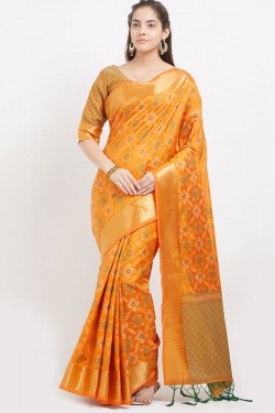 Gorgeous Mustard Pochampally Silk Party Wear Saree