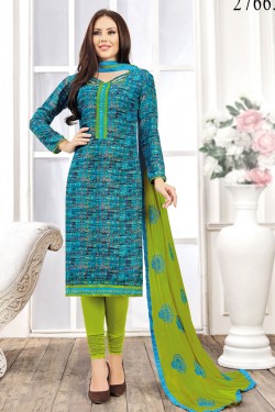 Gorgeous Turquoise Rayon Embroidered Casual Salwar Suit With Nazmin Dupatta
