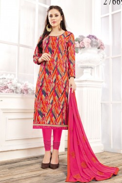 Graceful Orange Rayon Embroidered Casual Salwar Suit With Nazmin Dupatta