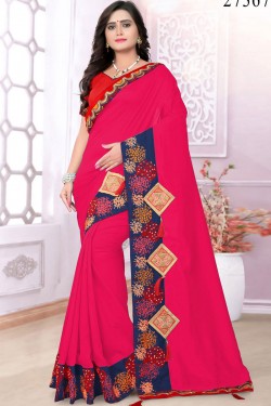 Classic Pink Silk Embroidered Party Wear Saree With Banglori Silk Blouse