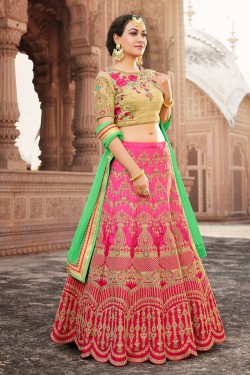 Gorgeous Pink and Beige Banarasi Silk Lehenga Choli