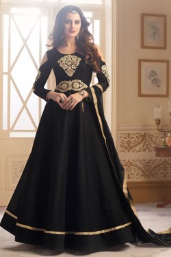 Graceful Black Long length Silk Gown