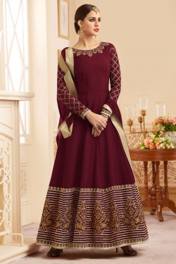 Pretty Purple Long Length Embroidered Work Salwars Suit 