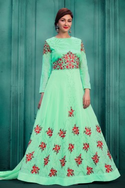 Saumya Tandon Desirable Green Long Length Party Wear Anarkali Salwars Suit