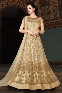 Beautiful Golden Embroidery Worked Salwars Suit with Net Dupatta