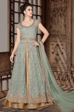 Ultimate Green Long Length Casual Wear Embroidery Worked Salwars Suit