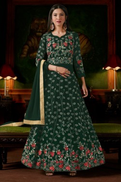 Gauhar Khan Classic Green Georgette Casual Hand Worked Anarkali Salwar Suit