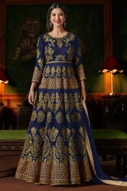 Gauhar Khan Pretty Blue Function Wear Designer Anarkali Salwar Suit