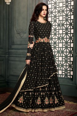Pretty Black Georgette Embroidered Work Salwar Suit with Nazmin Dupatta