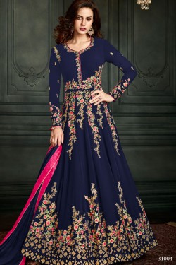 Stylish Navy Blue Georgette Party Wear Designer Salwar Suit