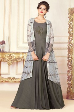 Gorgeous Grey Silk Embroidered Work Salwars Suit