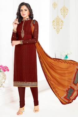 Charming Brown Embroidered Work Designer Salwars Suit