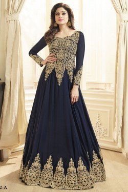 Shamita Shetty Beautiful Blue Georgette Designer Embroidered Work Anarkali Salwar Suit