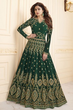 Shamita Shetty Charming Green Georgette Embroidered Work Designer Anarkali Salwar Suit