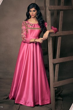 Beautiful Pink Satin and Silk Designer Embroidered Gown