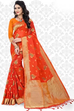 Lovely Orange Net Printed Casual Saree