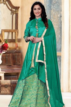 Desirable Green Banglori Silk Jaquard Work Designer Gown