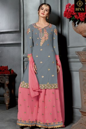 Ultimate Grey Georgette Embroidered Work Plazo Salwar Suit