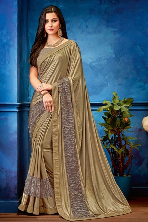 Stylish Golden Lace Work Bridesmaid Saree