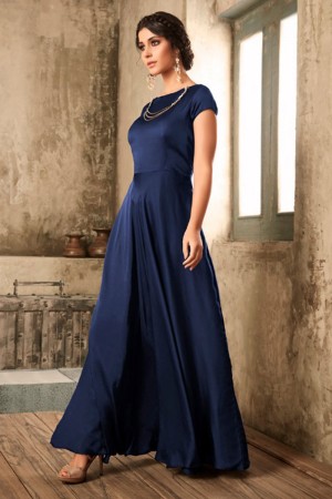 Lovely Navy Blue Khatli Work Long Length Designer Gown
