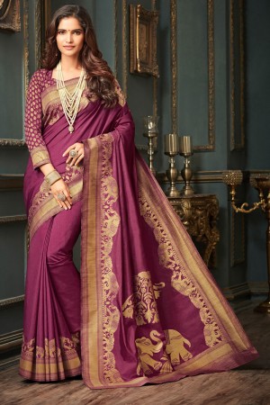 Gorgeous Violet Silk Designer Jaquard Work Saree