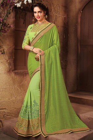 Classic Green Chiffon Designer Embroidered Saree