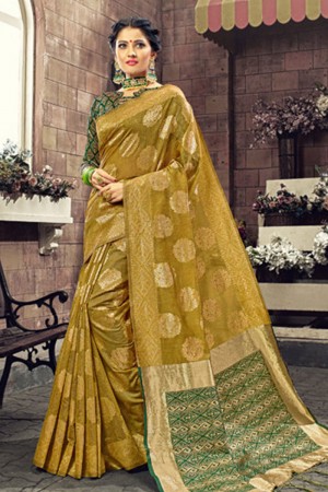 Stylish Green Silk Embroidered Work Designer Saree