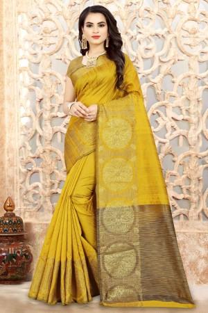 Classic Yellow Silk Border Work Saree With Silk Blouse