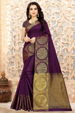 Gorgeous Violet Silk Border Work Saree With Silk Blouse