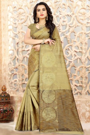Beautiful Golden Silk Border Work Saree With Silk Blouse