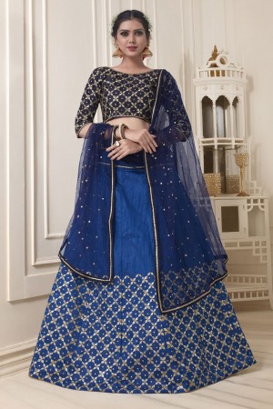 Pretty Blue Silk Embroidered Work Designer Lehenga Choli With Net Dupatta