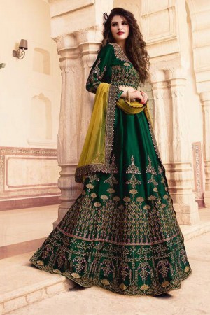 Desirable Green Silk Embroidered Work Designer Lehenga Choli With Net Dupatta