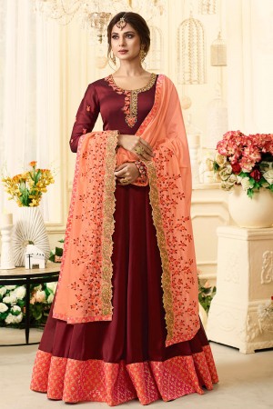 Jennifer Winget Gorgeous Maroon Georgette Embroidered Designer Anarkali Salwar Suit