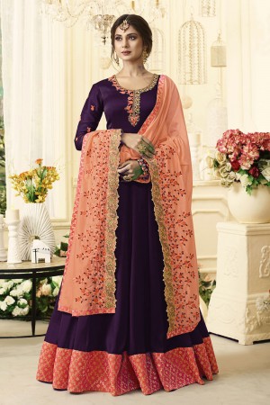Jennifer Winget Charming Violet Georgette Embroidered Designer Anarkali Salwar Suit