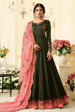 Jennifer Winget Supreme Mehendi Green Georgette Embroidered Designer Anarkali Salwar Suit