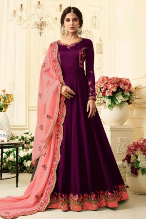 Jennifer Winget Graceful Purple Georgette Embroidered Designer Anarkali Salwar Suit