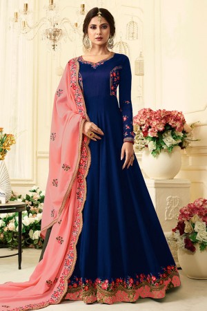 Jennifer Winget Admirable Blue Georgette Embroidered Designer Anarkali Salwar Suit