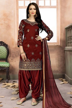 Stylish Black Silk Embroidered Work Patiala Salwar Suit