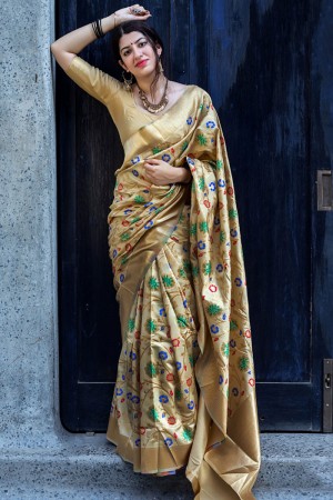 Classic Golden Designer Silk Saree 