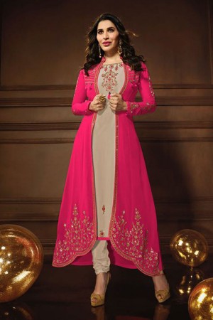 Supreme Pink Georgette Embroidered Work Long length Designer Salwar Suit