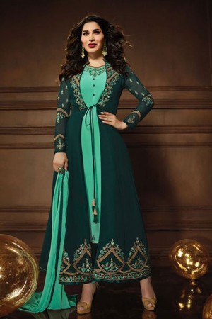 Lovely Green Georgette Embroidered Work Designer Salwar Suit