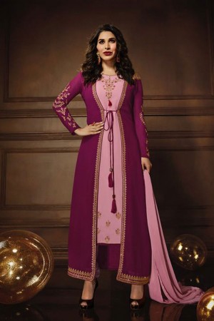 Charming Violet Georgette Embroidered Work Designer Party Wear Salwar Suit