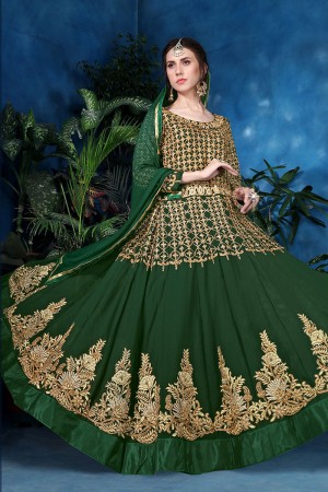 Classic Green Georgette Embroidered Work Anarkali Salwar Kameez