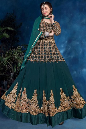 Ultimate Turquoise Georgette Embroiderd Work Anarkali Salwar Suit