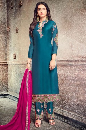 Lovely Turquoise Georgette Designer Salwar Kameez
