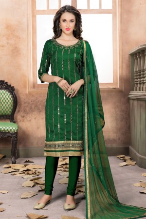 Ultimate Green Silk Casual Mirror Work Salwars Suit
