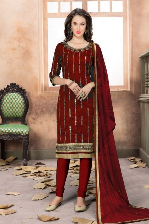 Lovely Maroon Silk Casual Wear Salwar Kameez